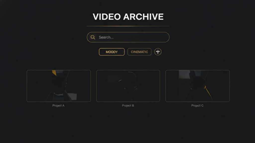 Video archive search interface with mood and cinematic filters